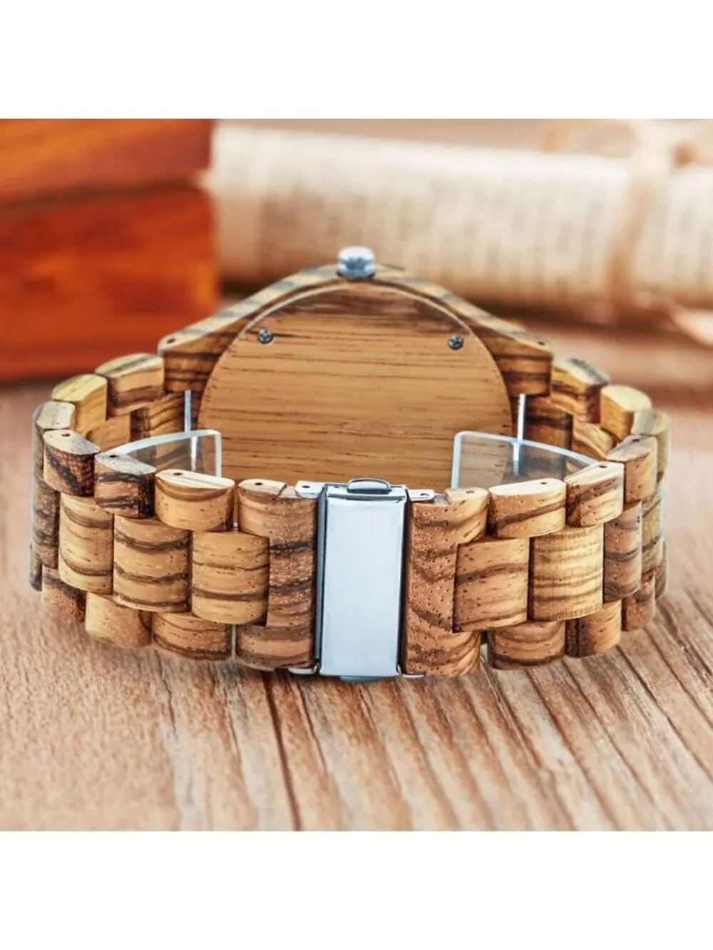 Men's Brown Tree 100% Manual Round Wrist Analog Quartz Handmade Wooden Watch